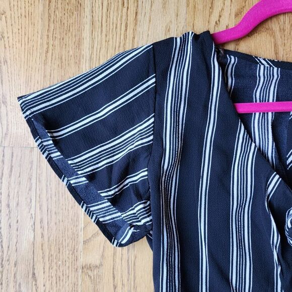 Crystal Sky Tie Front Jumpsuit | Juniors 7 | Black White Stripes Short Sleeves - Picture 2 of 8